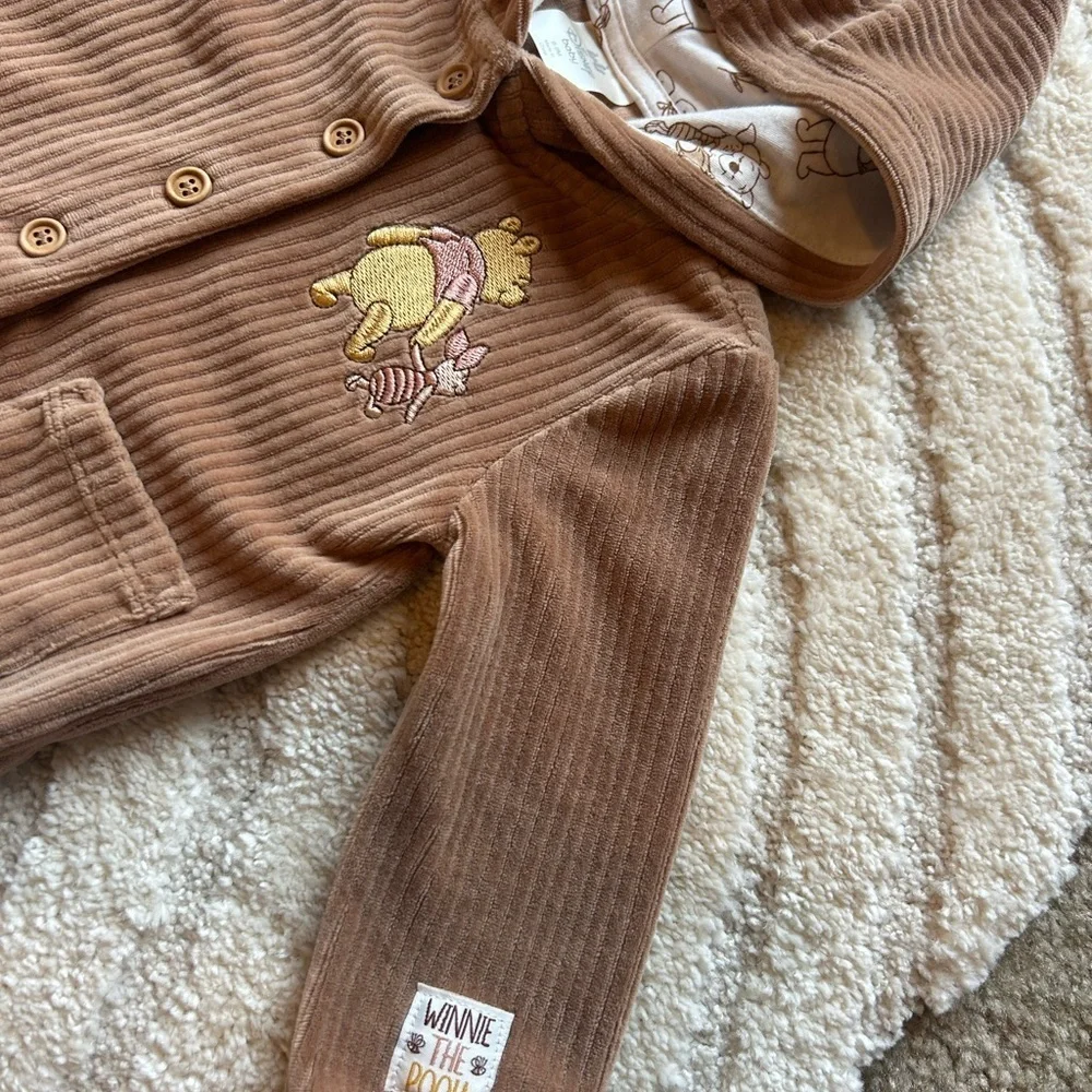 Disney Baby Winnie the Pooh Hooded Jacket Brown Corduroy 6–9M NWOT